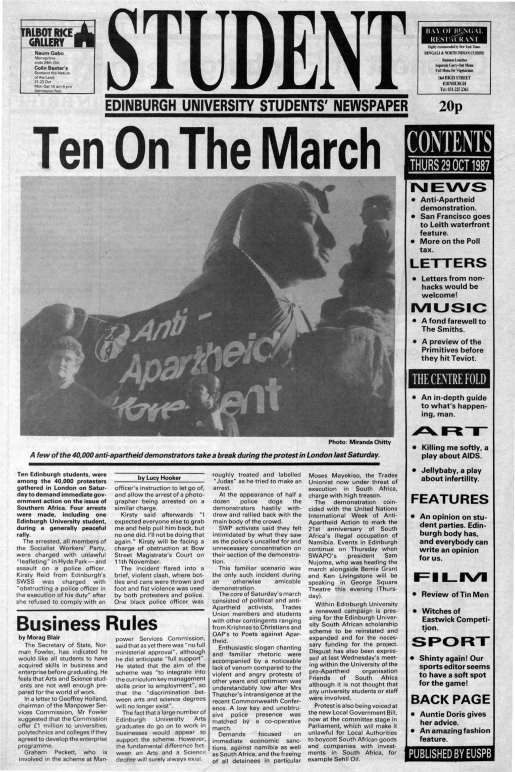 Ten on the March THURS 29OCT1987 NEWS • Anti-Apartheid Demonstration