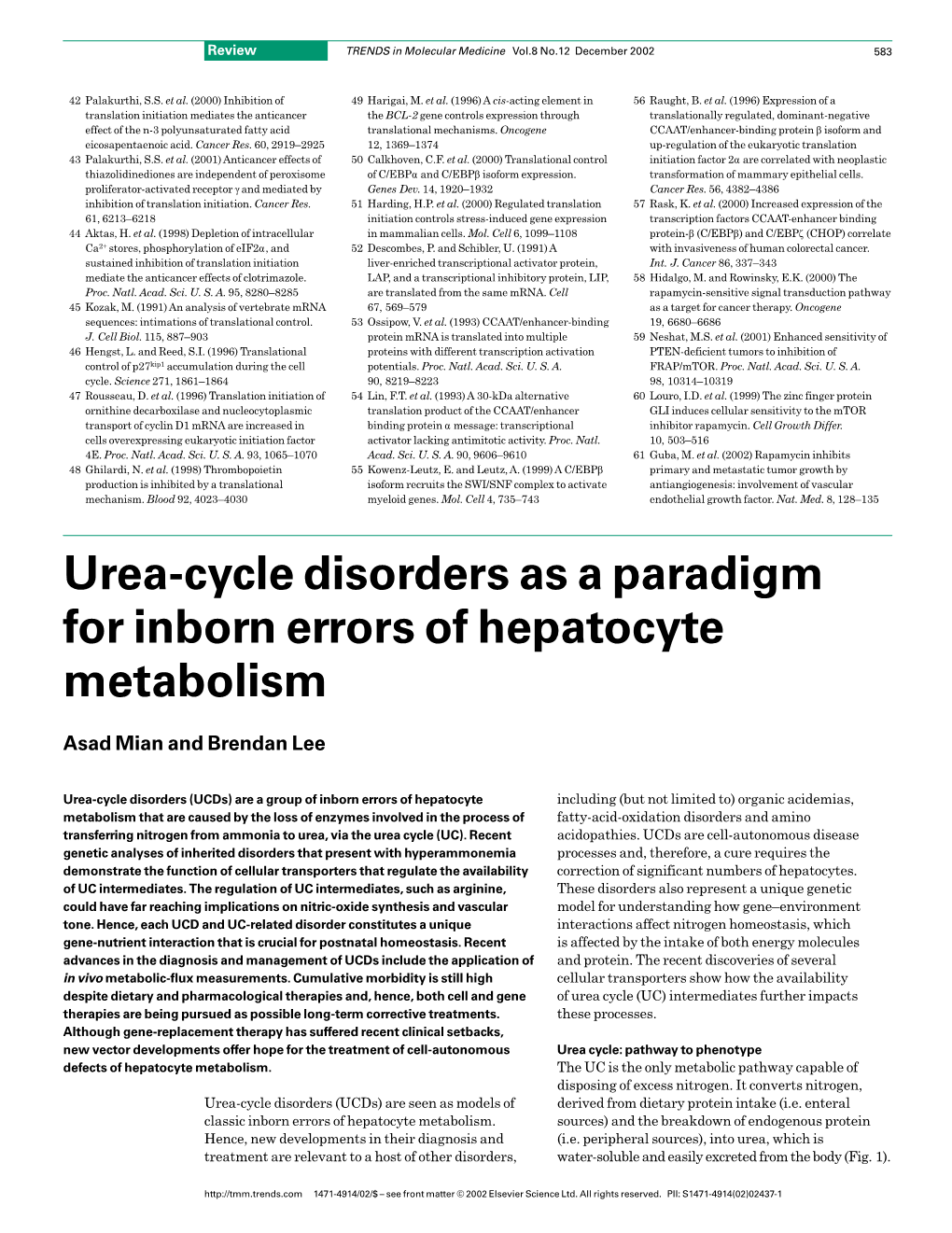 Urea-Cycle Disorders As a Paradigm for Inborn Errors of Hepatocyte Metabolism