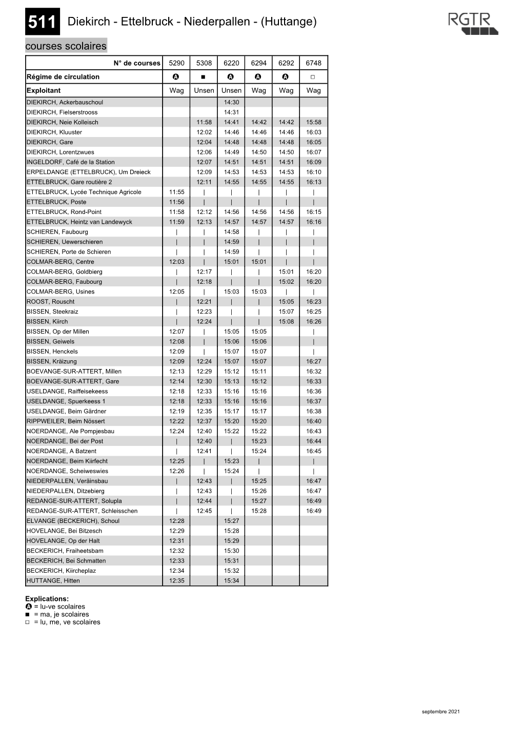 Diekirch - Ettelbruck - Niederpallen - (Huttange) Courses Scolaires