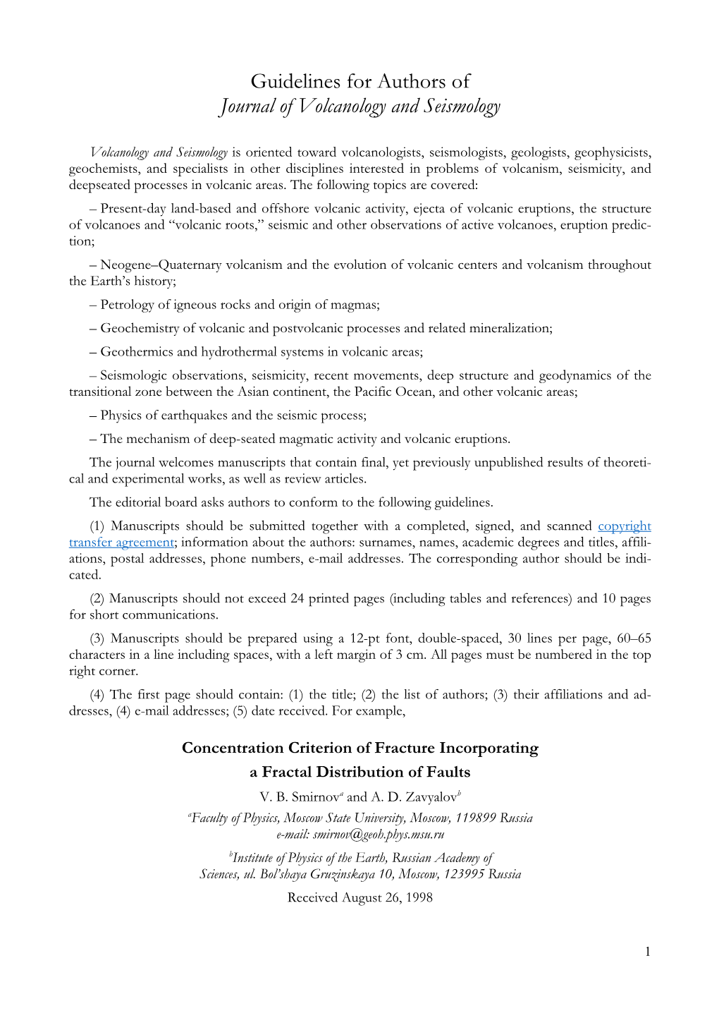 Guidelines for Authors of Journal of Volcanology and Seismology