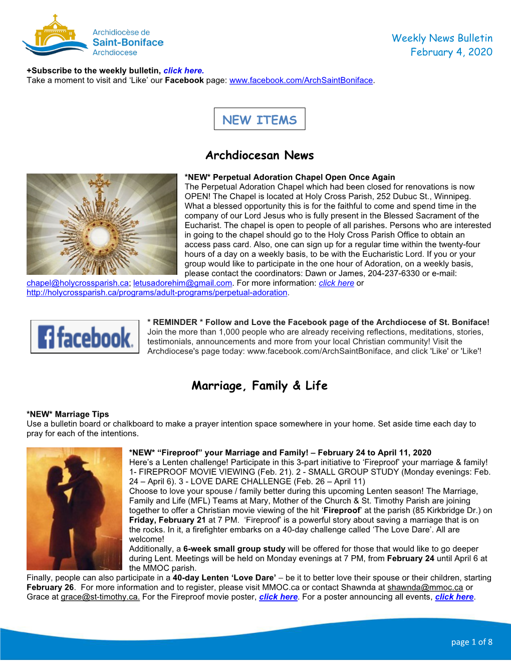 Archdiocesan News Marriage, Family & Life NEW ITEMS