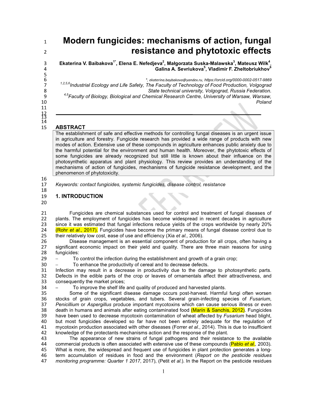 Modern Fungicides: Mechanisms of Action, Fungal 2 Resistance and Phytotoxic Effects