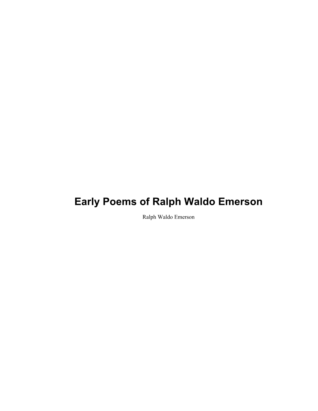 Early Poems of Ralph Waldo Emerson