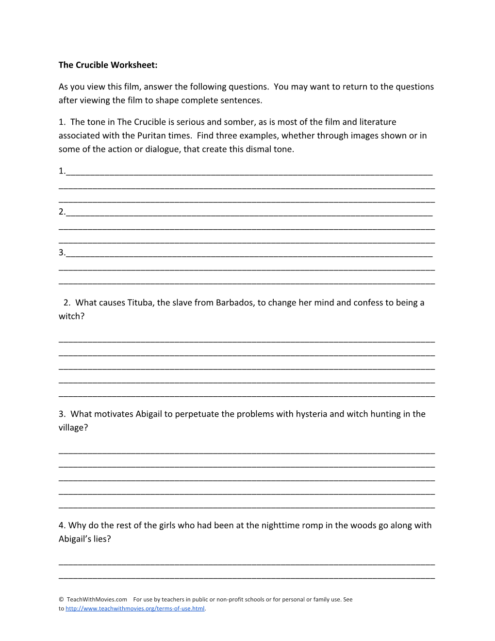 The Crucible Worksheet