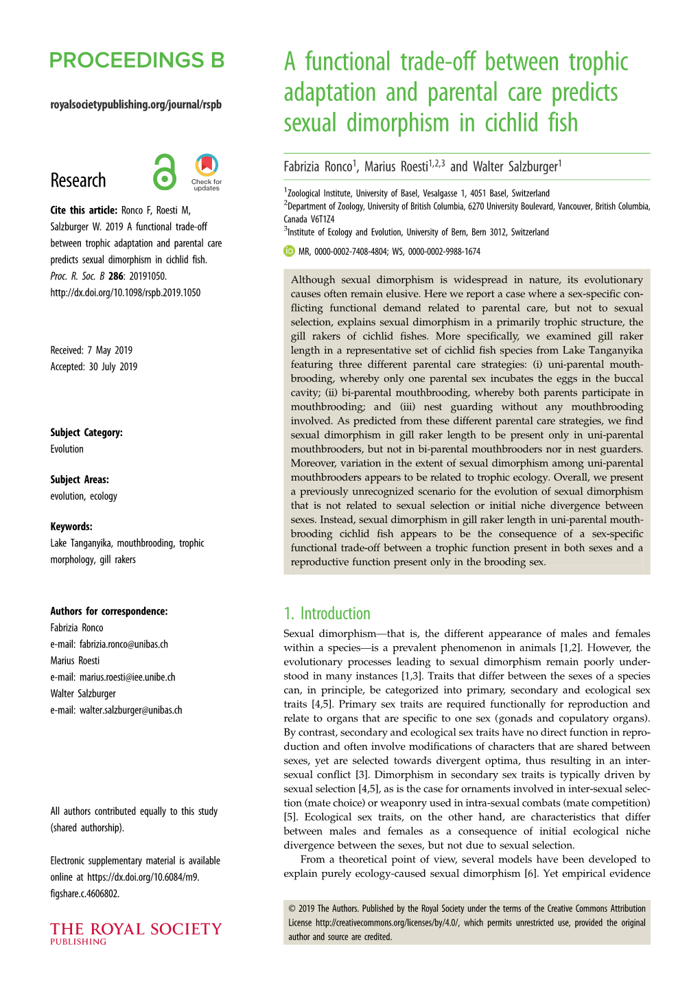 A Functional Trade-Off Between Trophic Adaptation and Parental Care