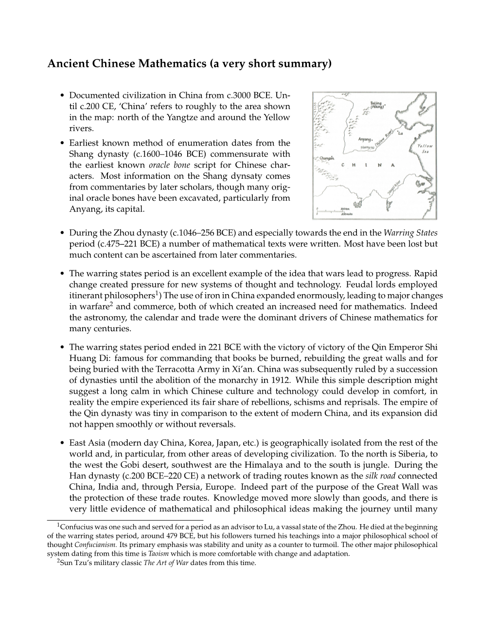 Ancient Chinese Mathematics (A Very Short Summary)