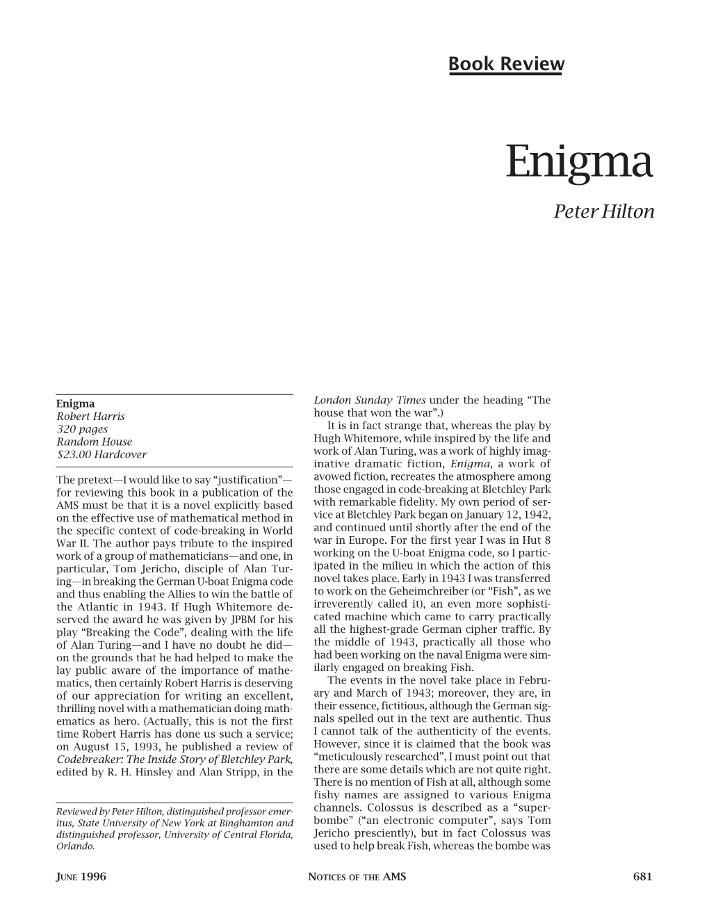 Enigma Peter Hilton