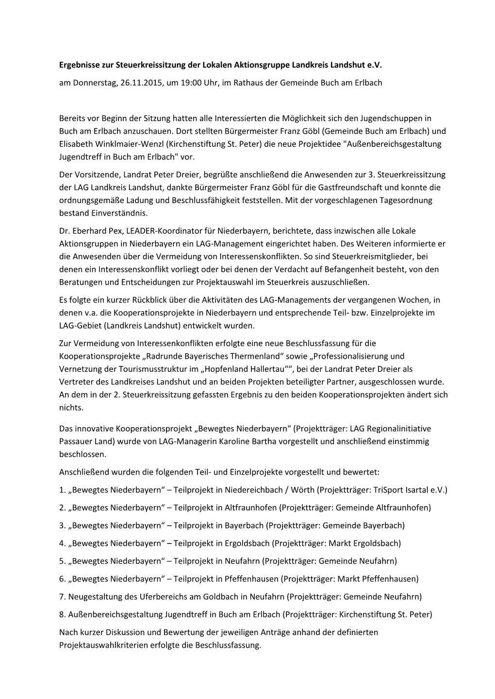Ergebnisse Zur Steuerkreissitzung Der Lokalen Aktionsgruppe Landkreis Landshut E.V