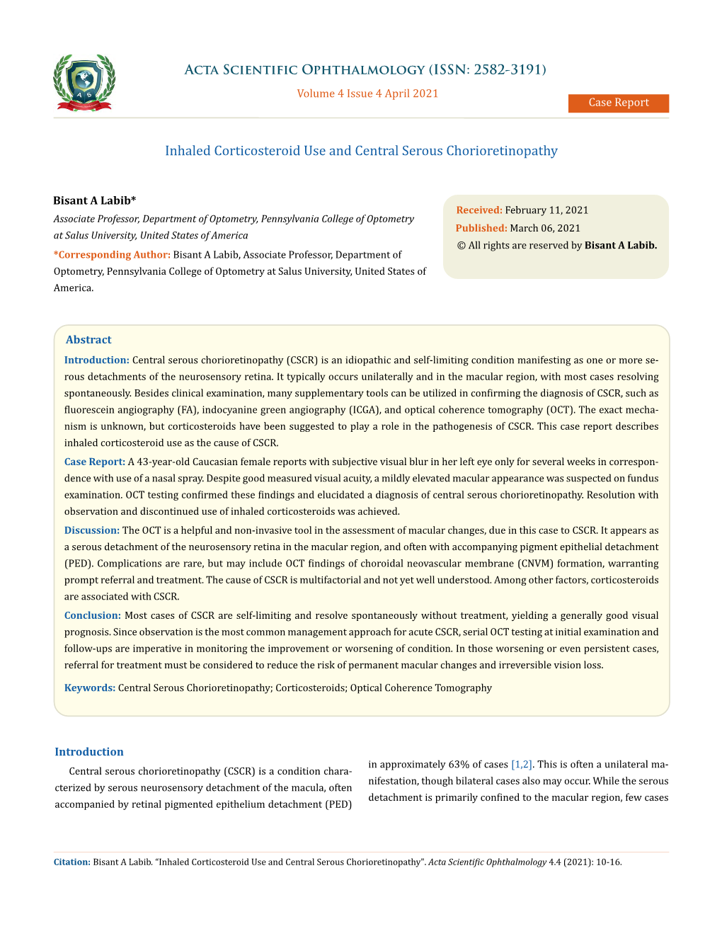 Inhaled Corticosteroid Use and Central Serous Chorioretinopathy