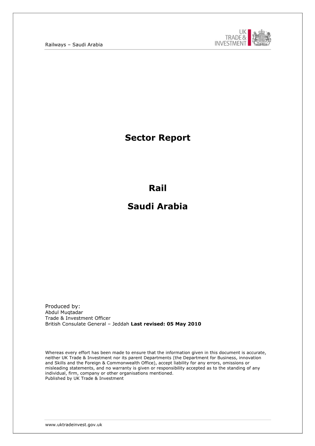 Sector Report Rail Saudi Arabia