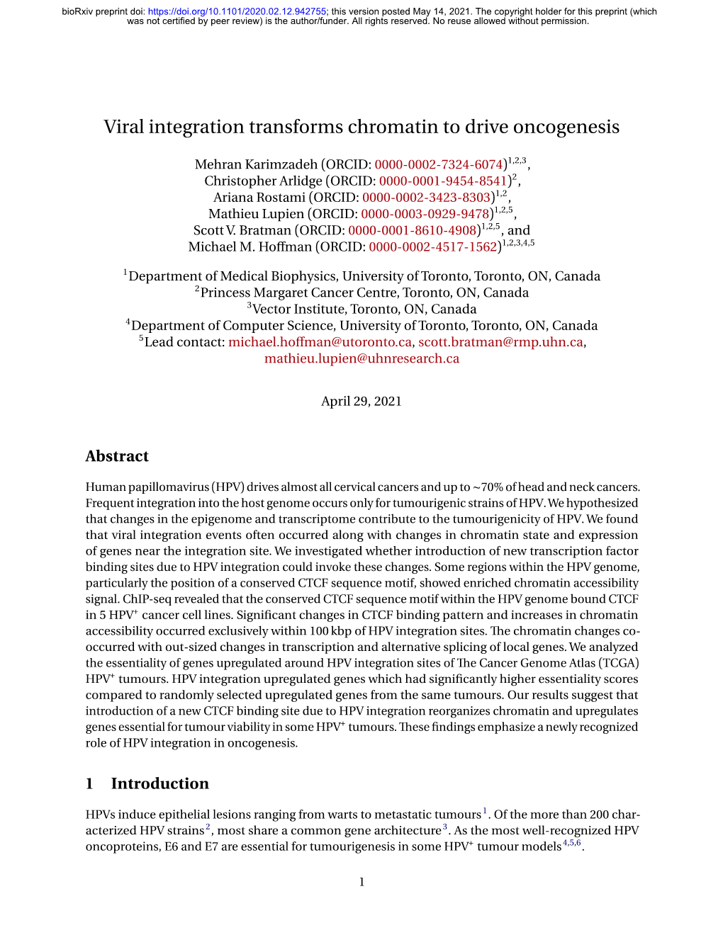 Viral Integration Transforms Chromatin to Drive Oncogenesis