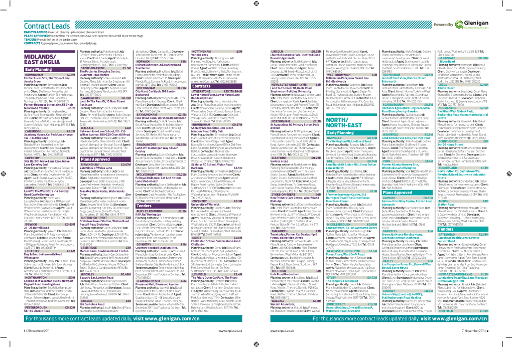 Contract Leads Powered by EARLY PLANNING Projects in Planning up to Detailed Plans Submitted