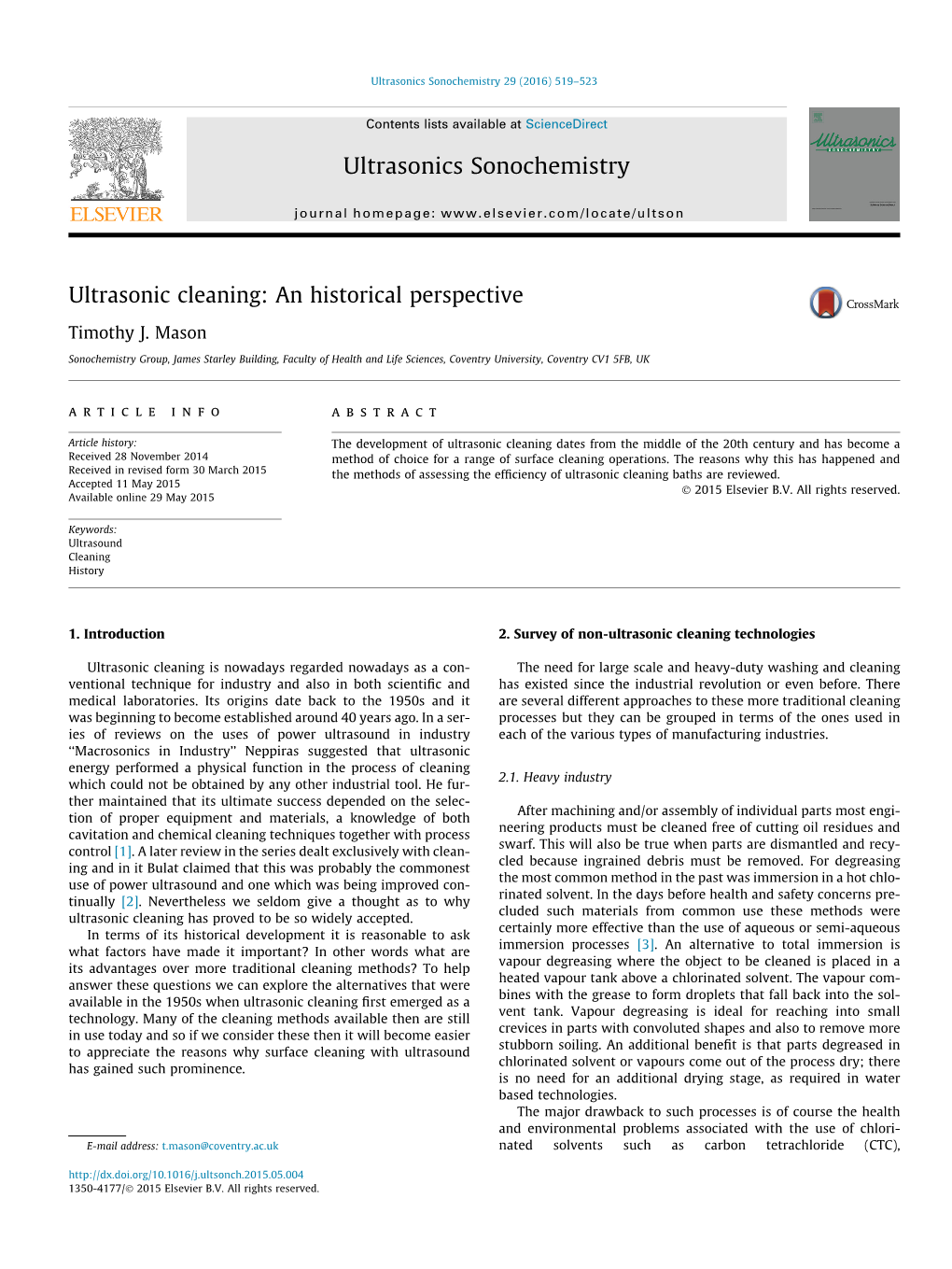 Ultrasonic Cleaning: an Historical Perspective