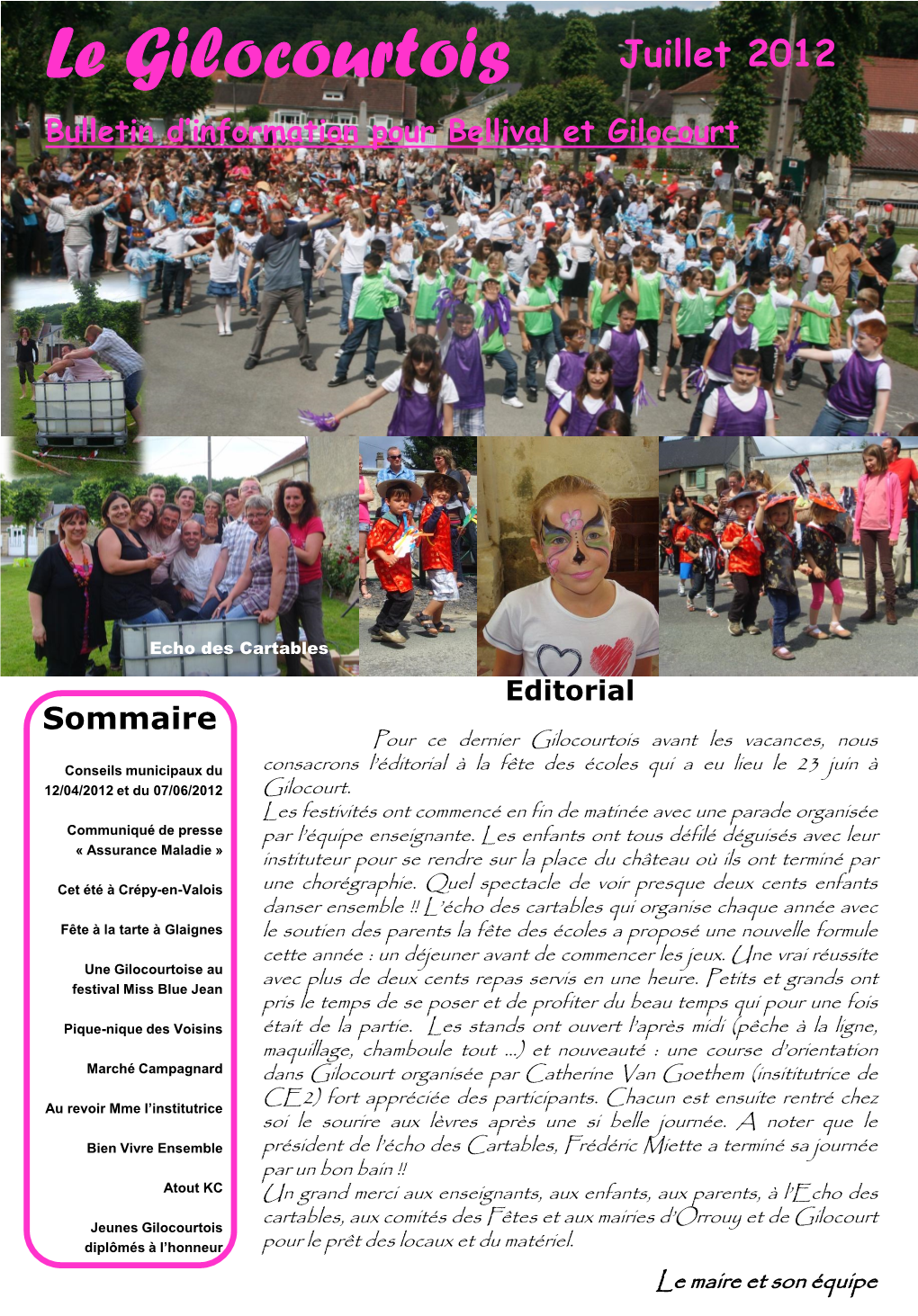 Le Gilocourtois Juillet 2012 Bulletin D’Information Pour Bellival Et Gilocourt
