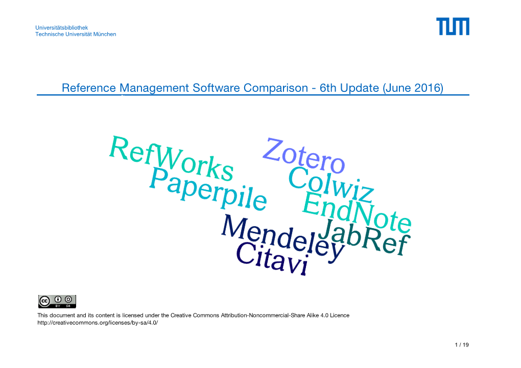 Reference Management Software Comparison - 6Th Update (June 2016)