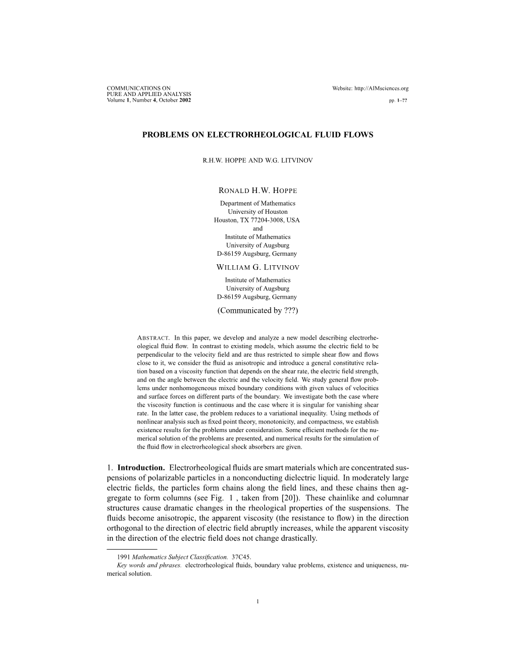 Problems on Electrorheological Fluid Flows