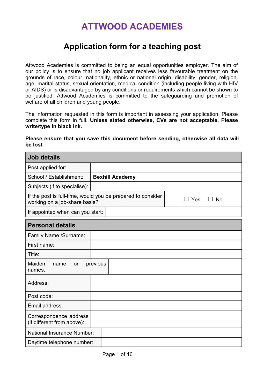 Application Form for a Teaching Post s3