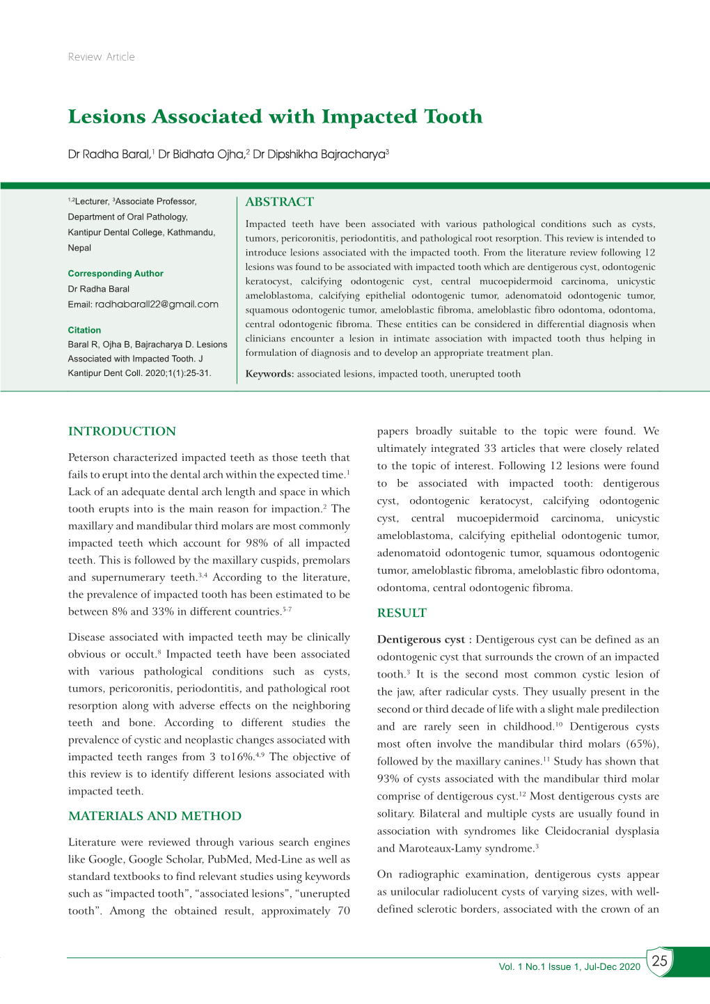 Lesions Associated with Impacted Tooth