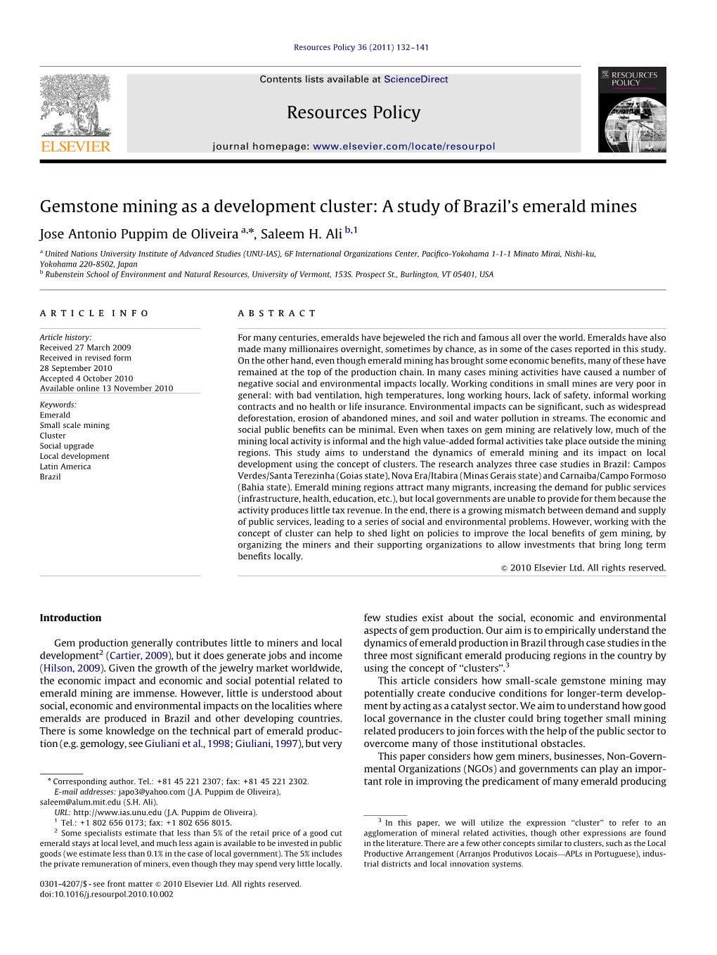 Gemstone Mining As a Development Cluster a Study of Brazil's Emerald