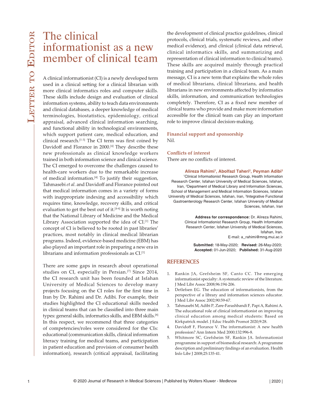 The Clinical Informationist As a New Member of Clinical Team