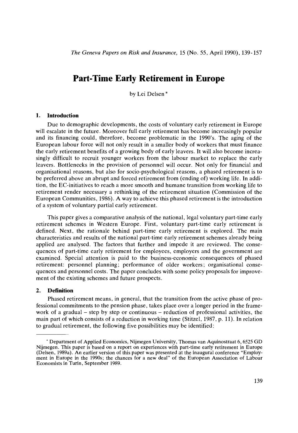 Part-Time Early Retirement in Europe