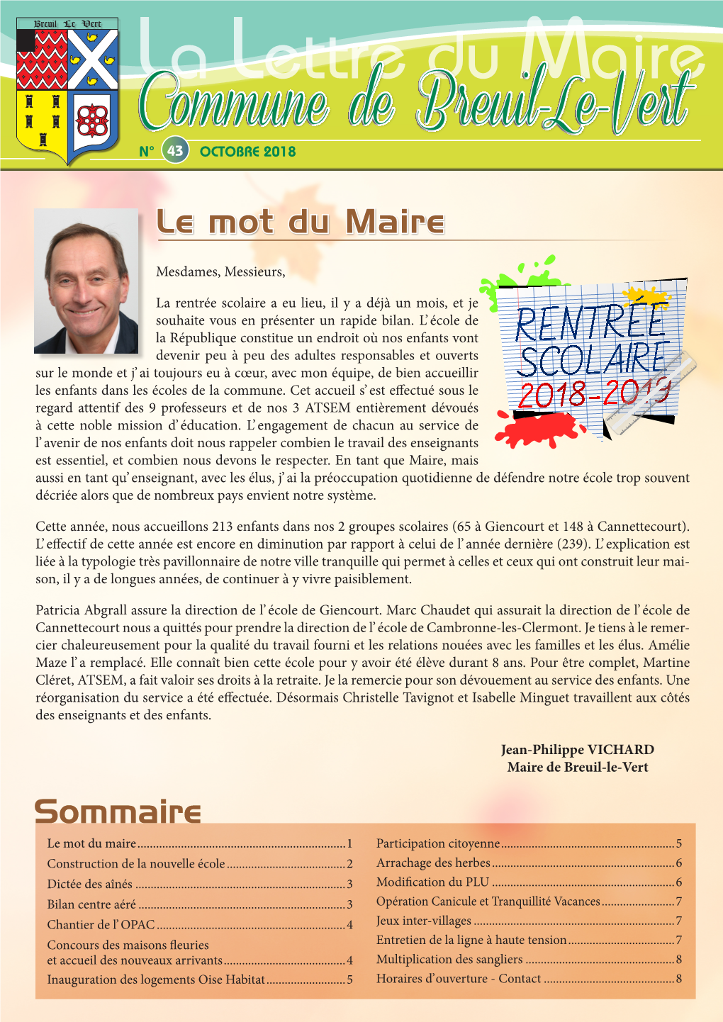 La Lettre Du Maire Commune De Breuil-Le-Vert N° 43 OCTOBRE 2018