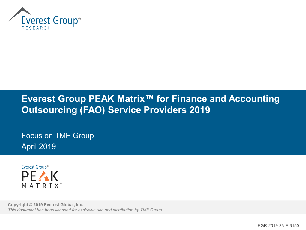 Everest Group PEAK Matrix™ for Finance and Accounting Outsourcing (FAO) Service Providers 2019