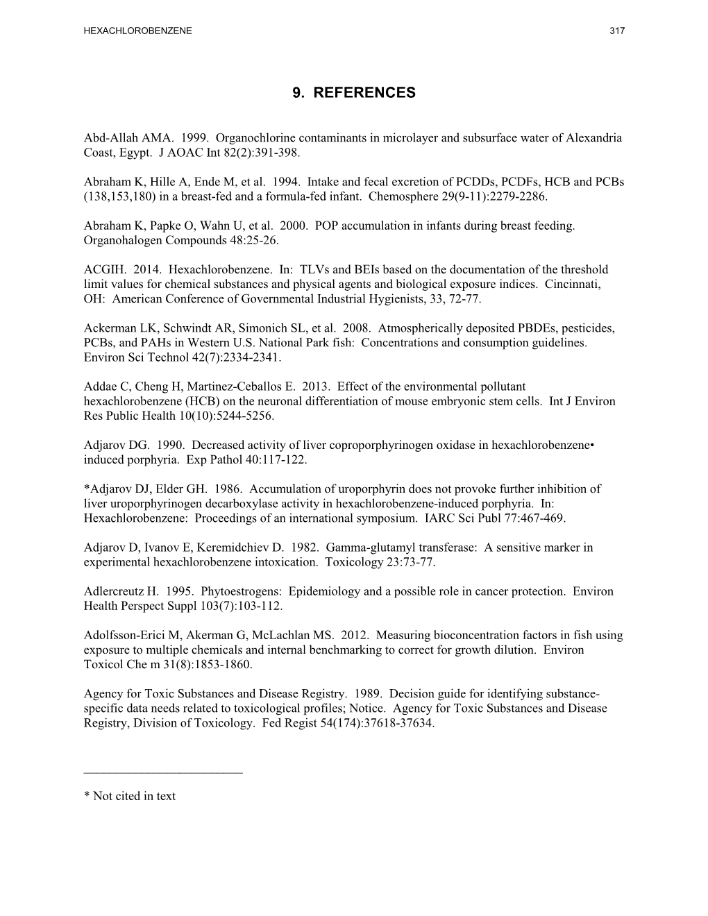 Toxicological Profile for Hexachlorobenzene