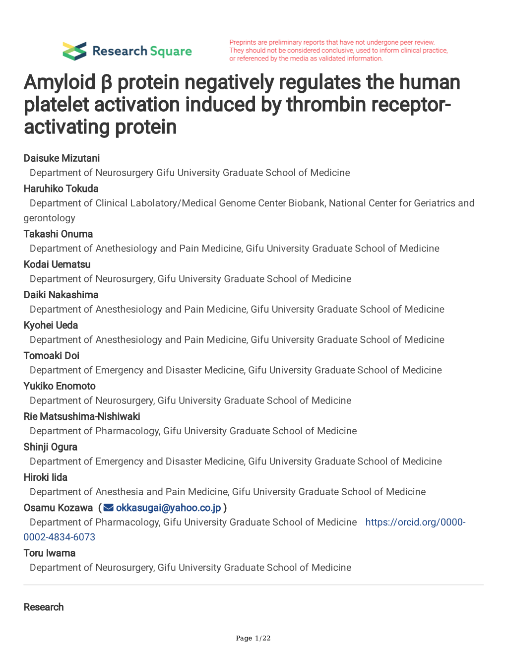 Amyloid Β Protein Negatively Regulates the Human Platelet Activation Induced by Thrombin Receptor- Activating Protein