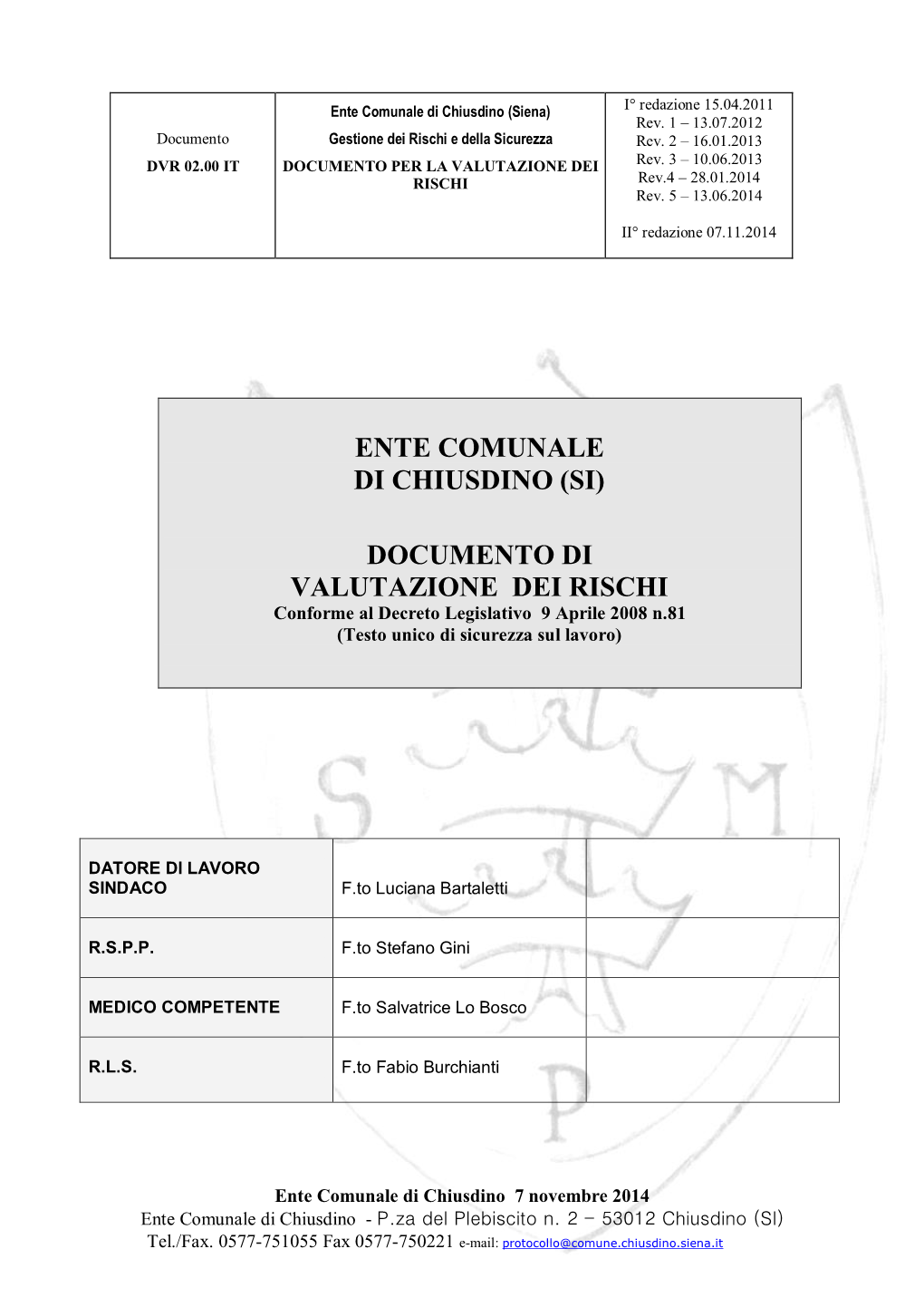 Ente Comunale Di Chiusdino (Si) Documento Di