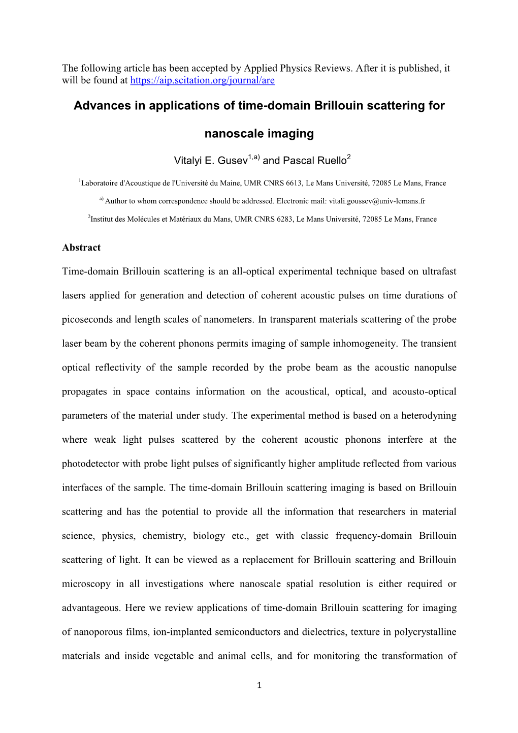 Advances in Applications of Time-Domain Brillouin Scattering For