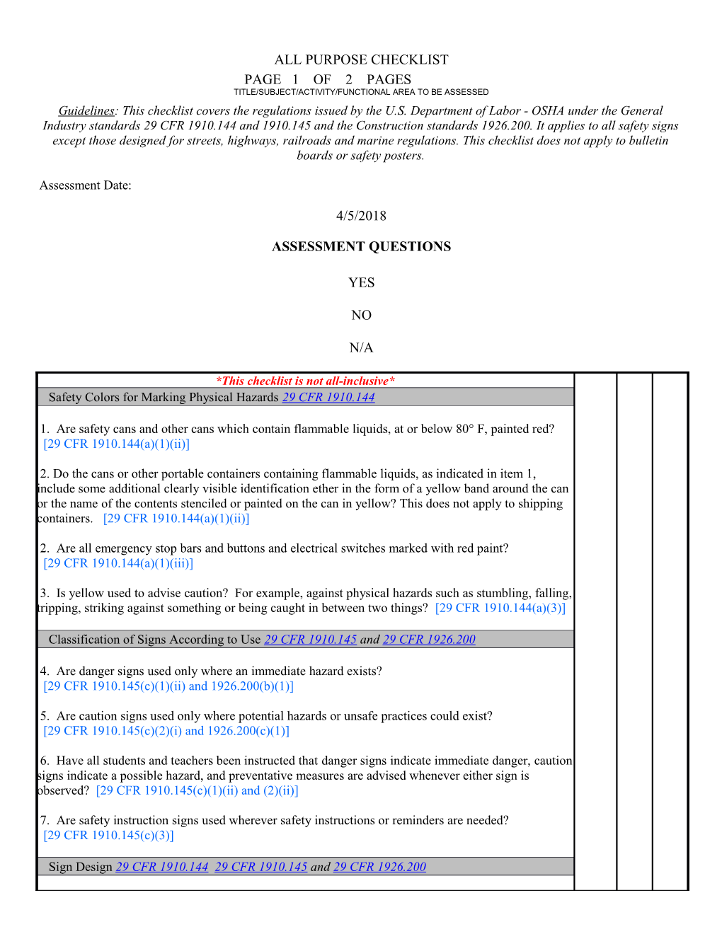 Self Inspection Checklist s1