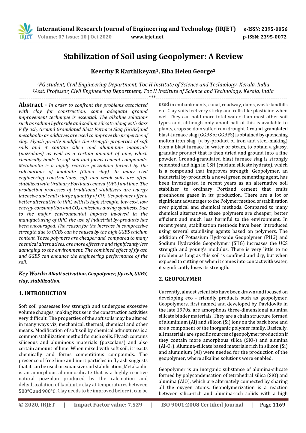 Stabilization of Soil Using Geopolymer: a Review