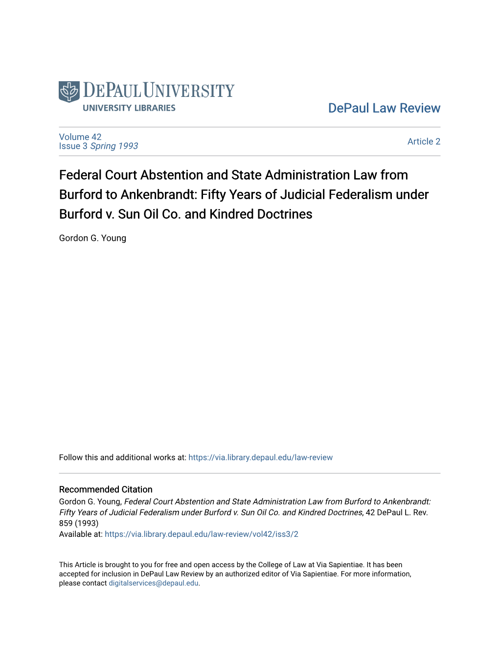 Federal Court Abstention and State Administration Law from Burford to Ankenbrandt: Fifty Years of Judicial Federalism Under Burford V