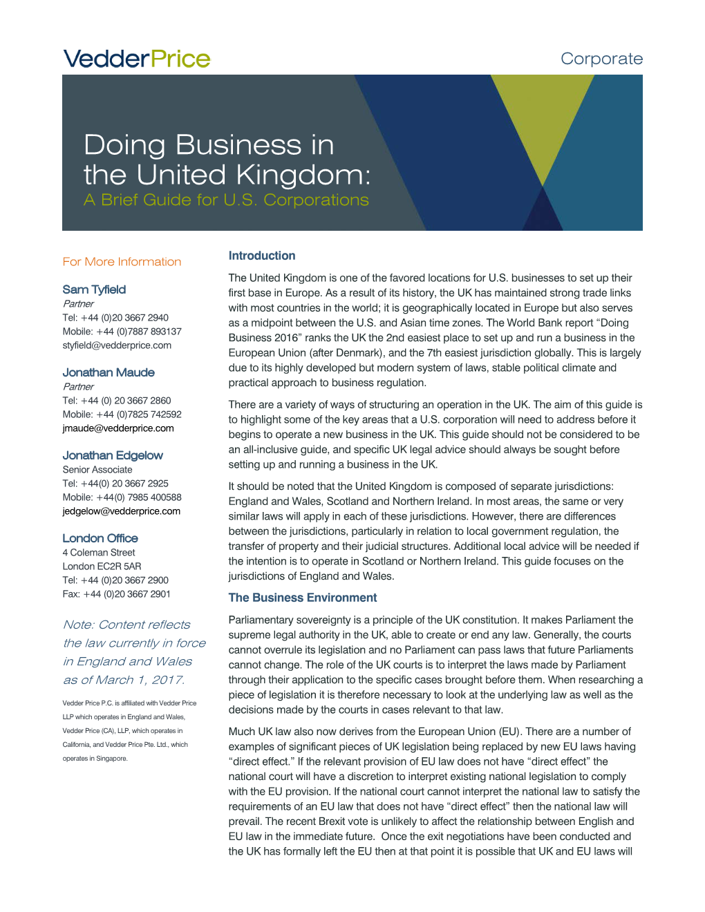 Doing Business in the United Kingdom: a Brief Guide for U.S