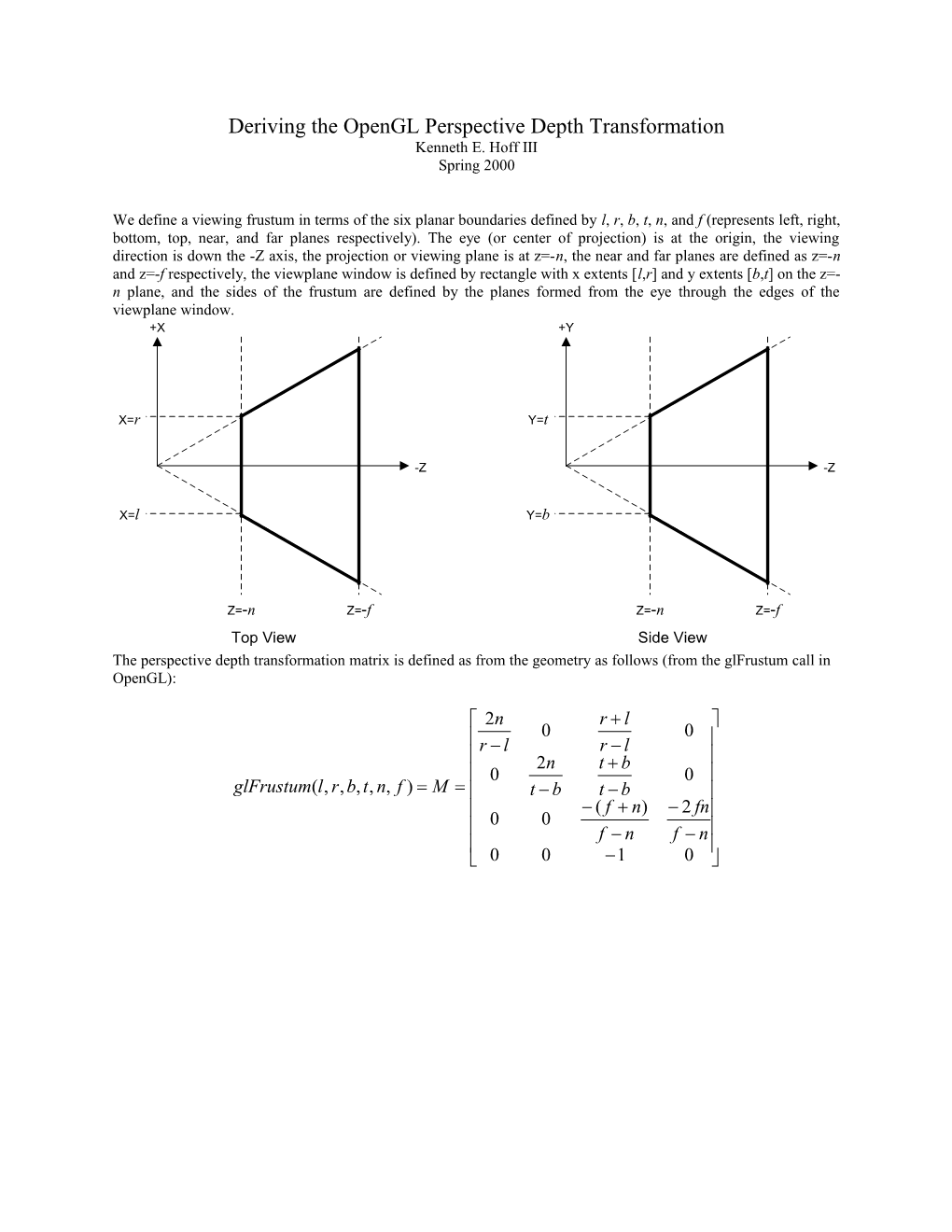 Deriving the Opengl Perspective Depth Transformation