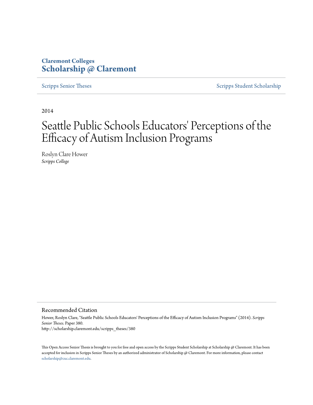 Seattle Public Schools Educators' Perceptions of the Efficacy Of