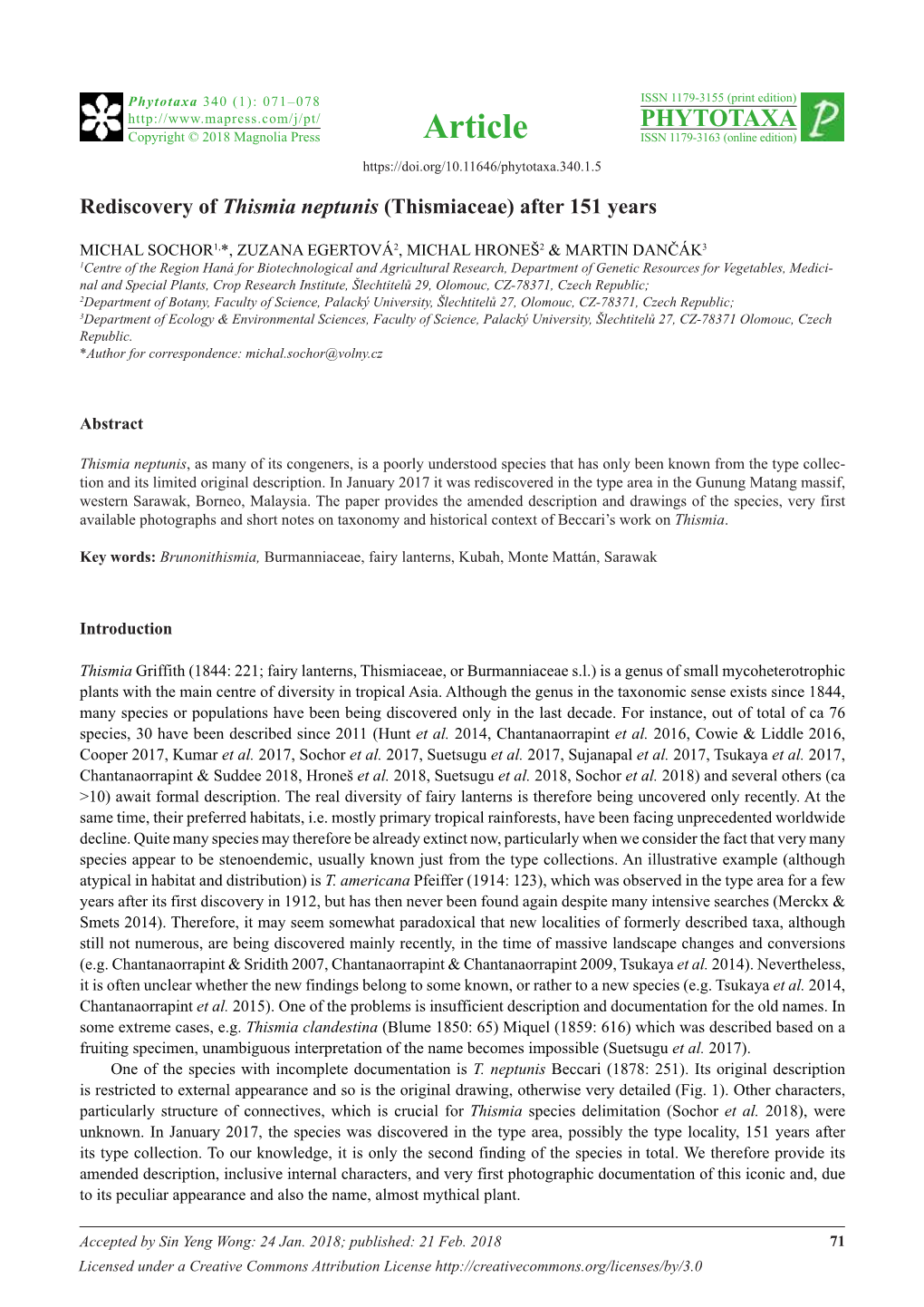 Rediscovery of Thismia Neptunis (Thismiaceae) After 151 Years