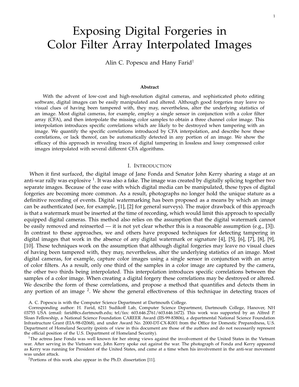 Exposing Digital Forgeries in Color Filter Array Interpolated Images