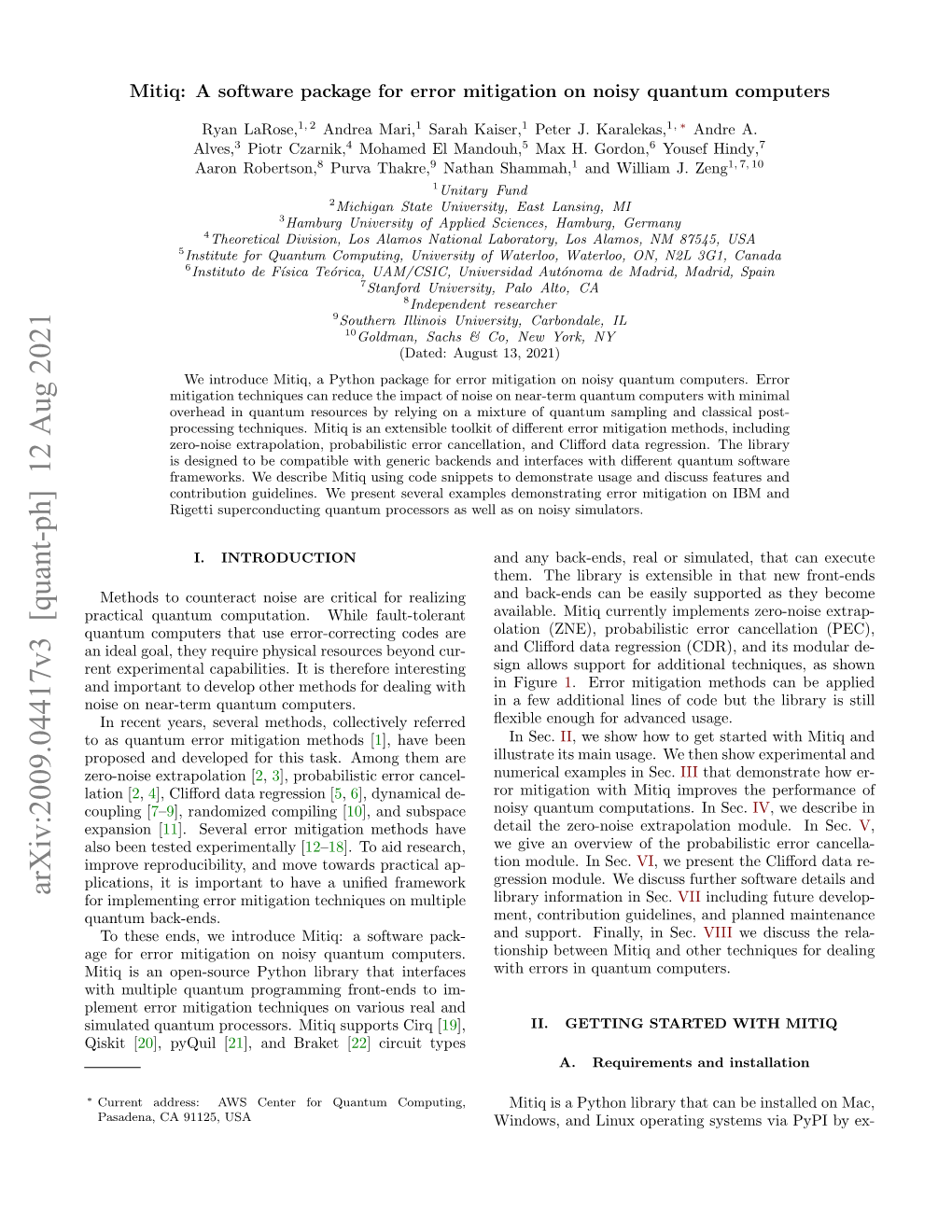 Arxiv:2009.04417V3 [Quant-Ph] 12 Aug 2021