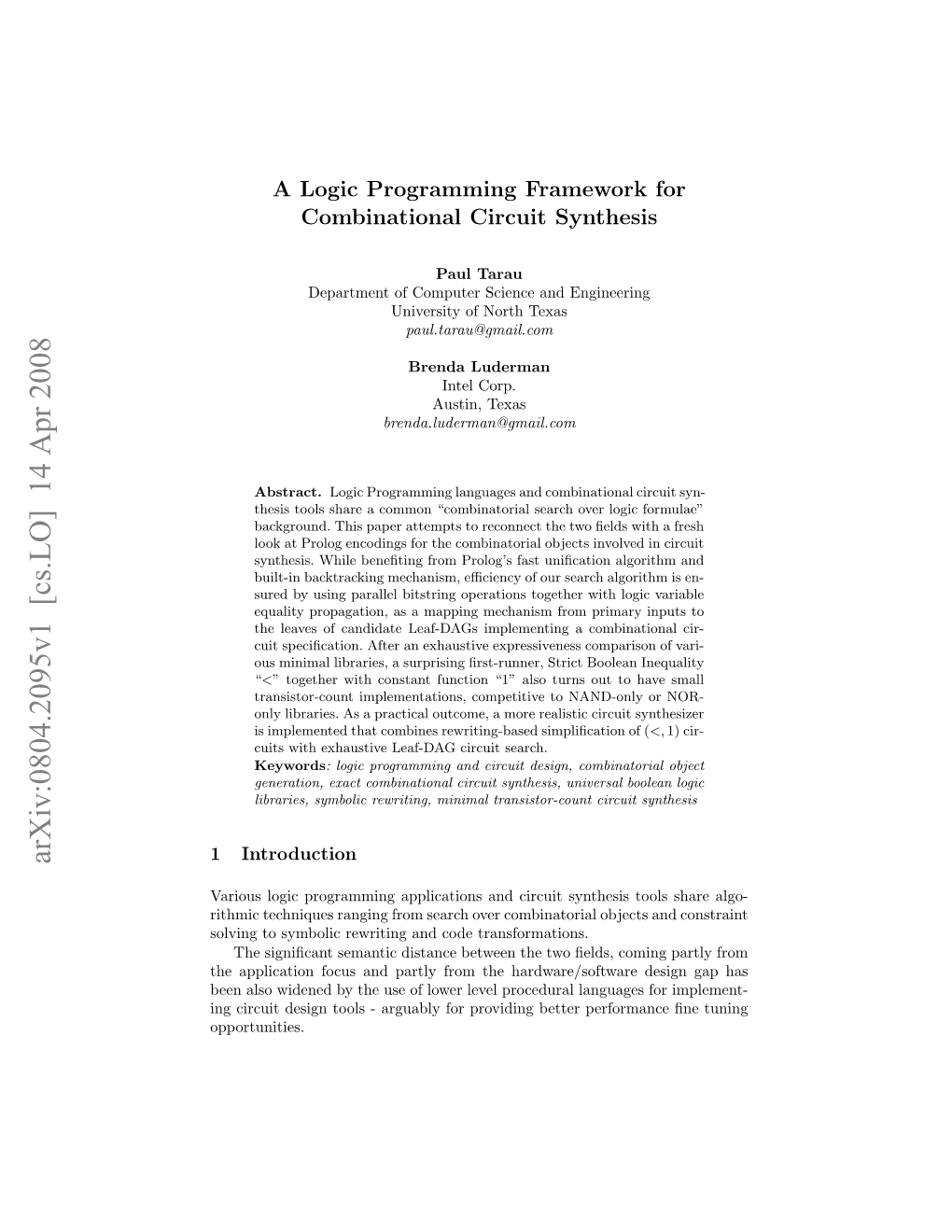 A Logic Programming Framework for Combinational Circuit Synthesis