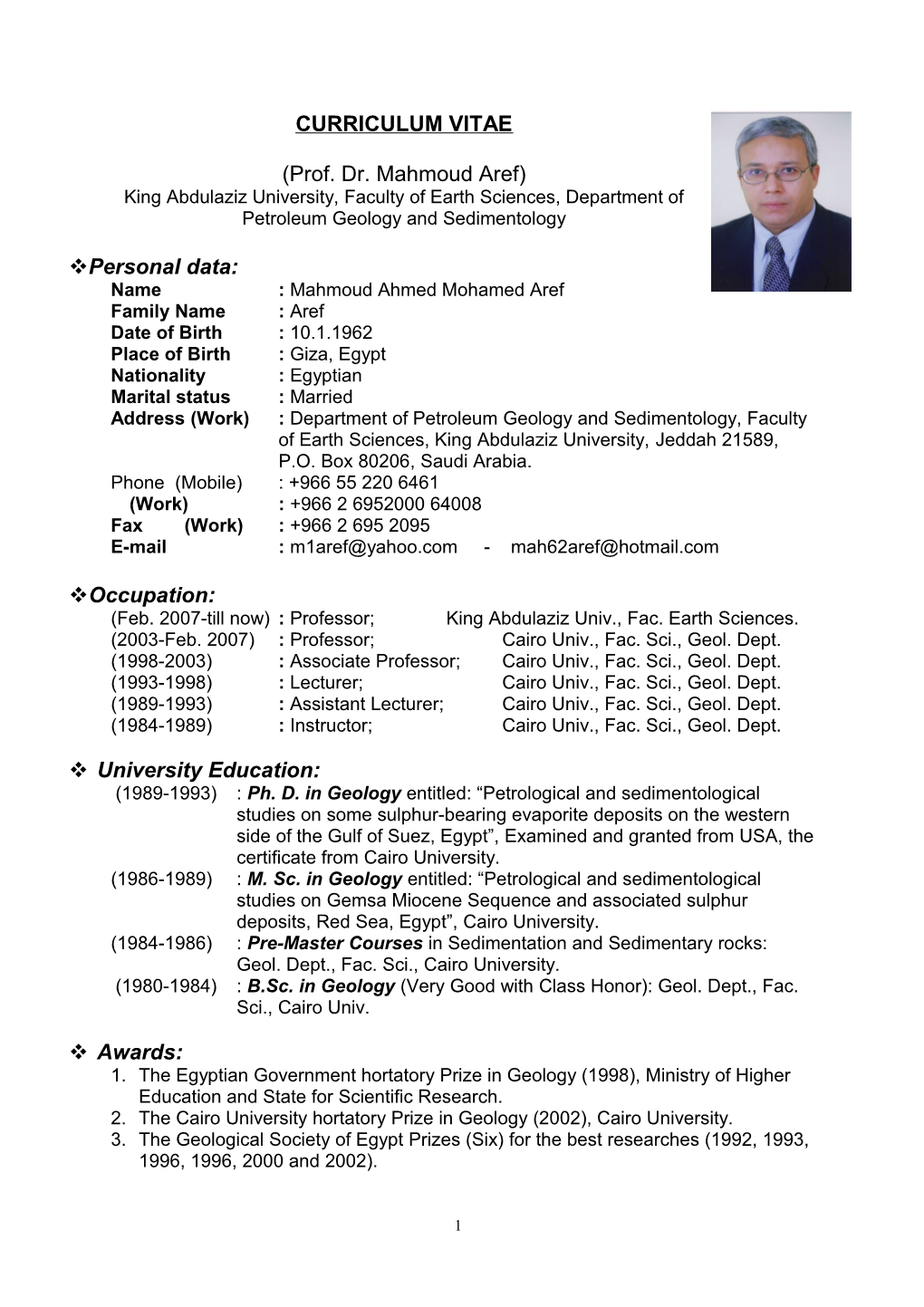 King Abdulaziz University, Faculty of Earth Sciences, Department of Petroleum Geology And