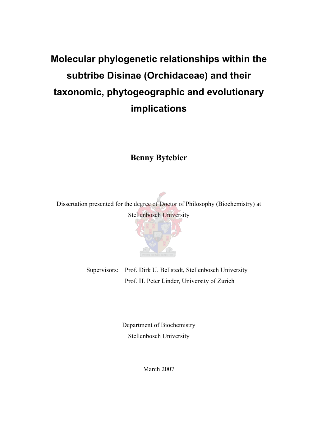 Molecular Phylogenetic Relationships Within the Subtribe Disinae (Orchidaceae) and Their Taxonomic, Phytogeographic and Evolutionary Implications