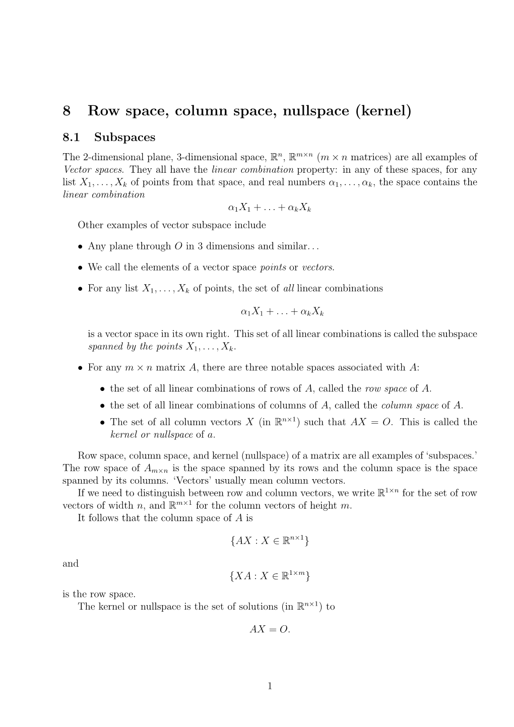 8. Row Space, Column Space, Nullspace