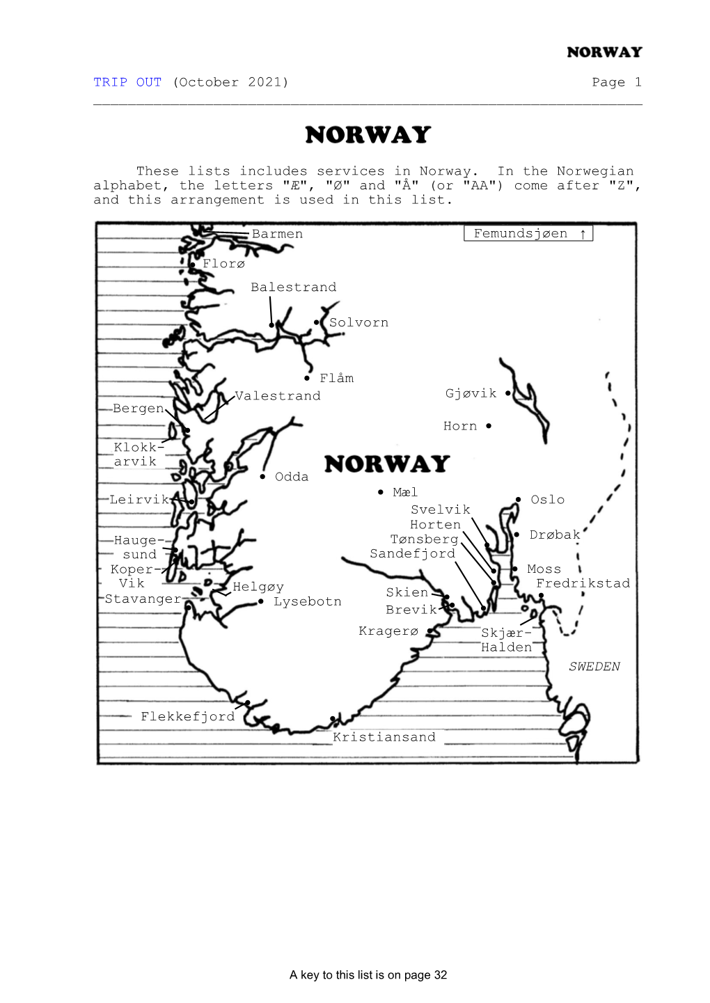 These Lists Includes Services in Norway. in the Norwegian Alphabet, the Letters 