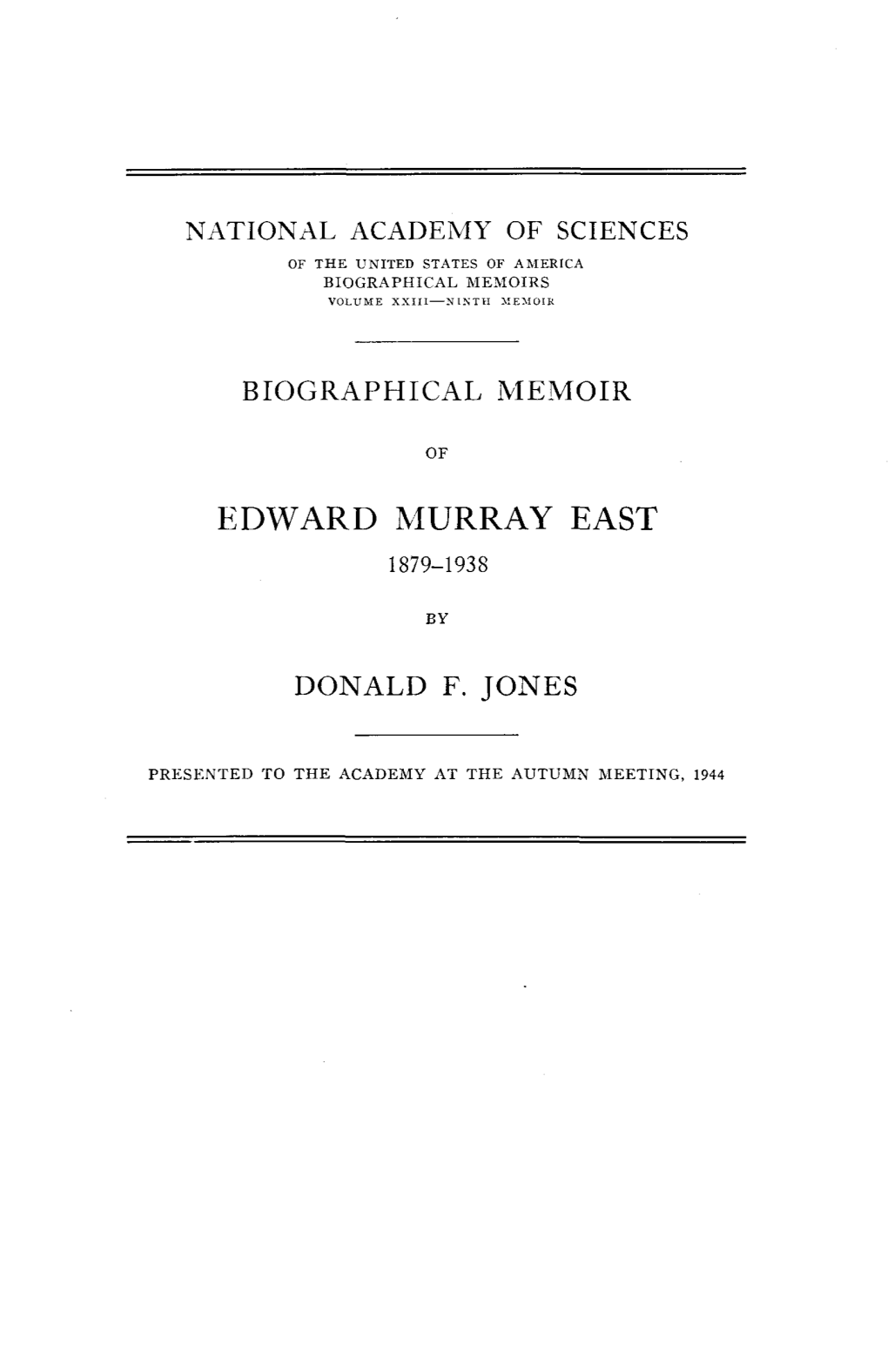 Edward Murray East 1879-1938