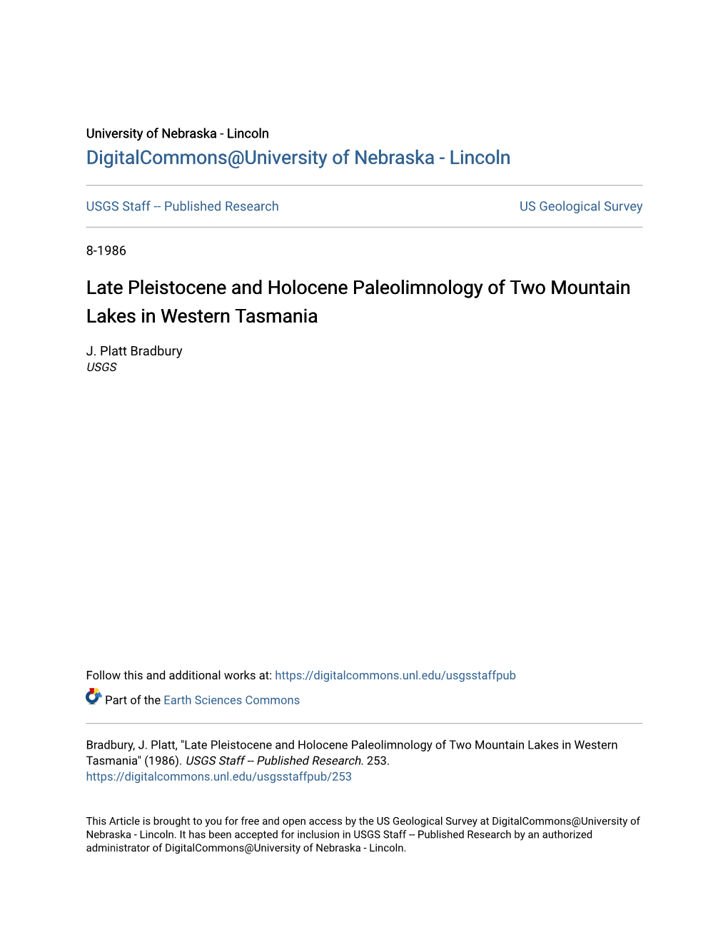 Late Pleistocene and Holocene Paleolimnology of Two Mountain Lakes in Western Tasmania