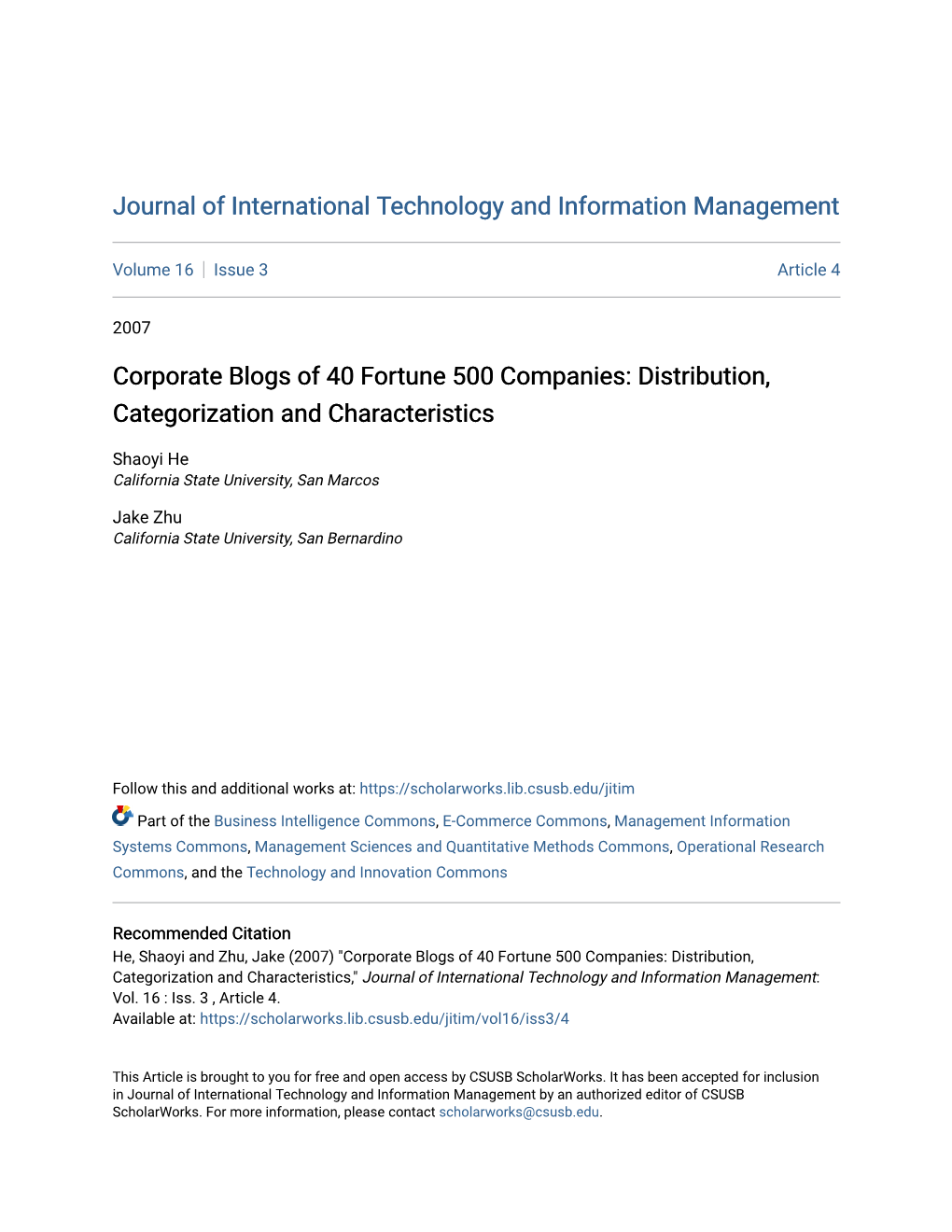 Corporate Blogs of 40 Fortune 500 Companies: Distribution, Categorization and Characteristics