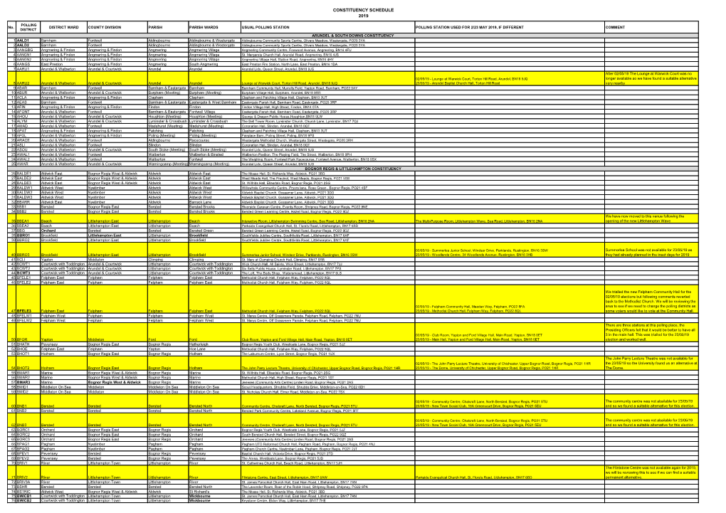 Constituency Schedule 2019
