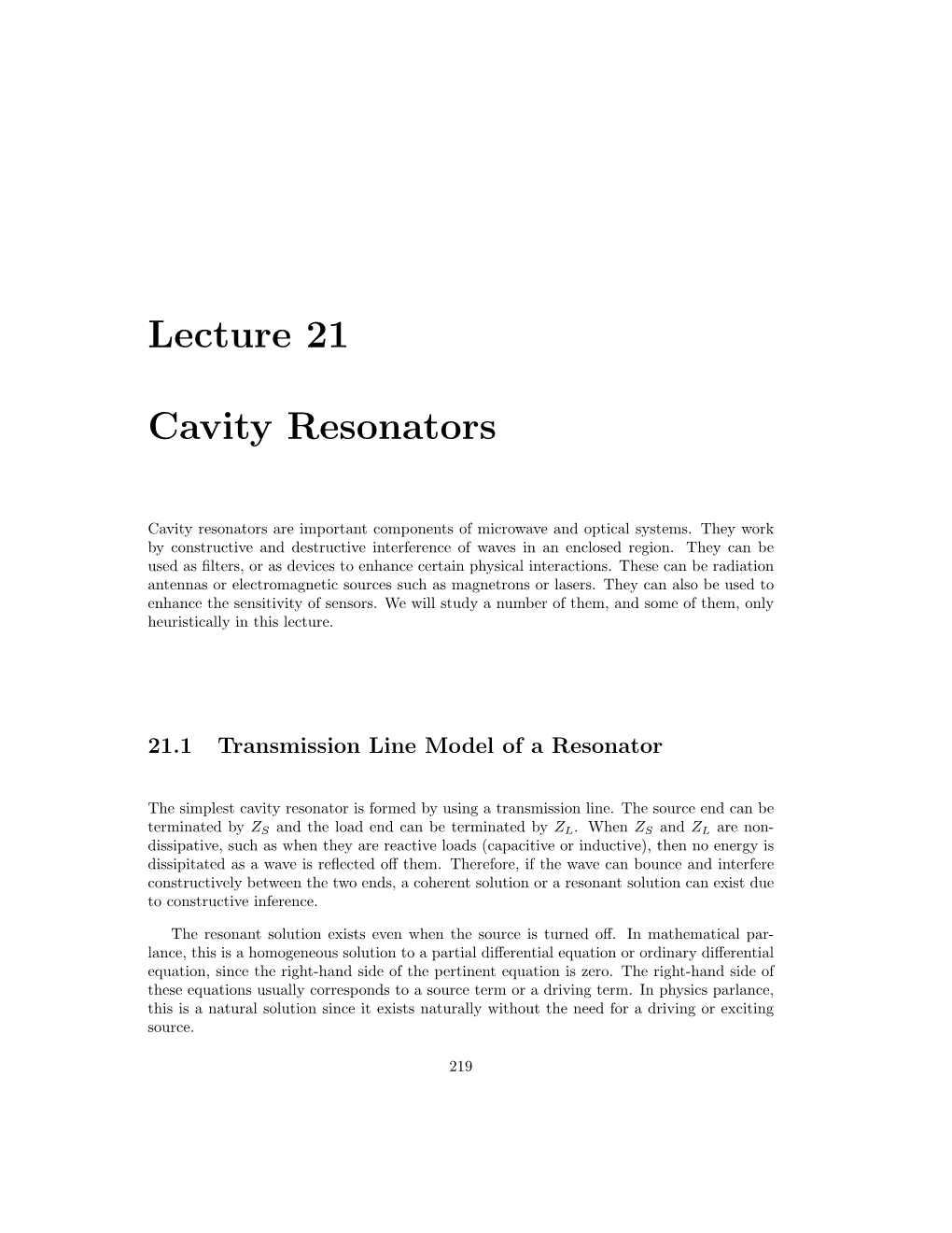 Lecture 21 Cavity Resonators